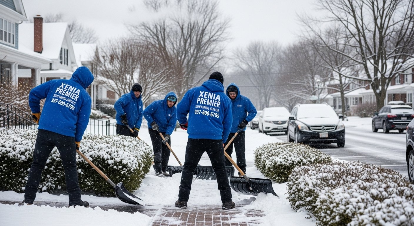 Snow removal crew at a residential property