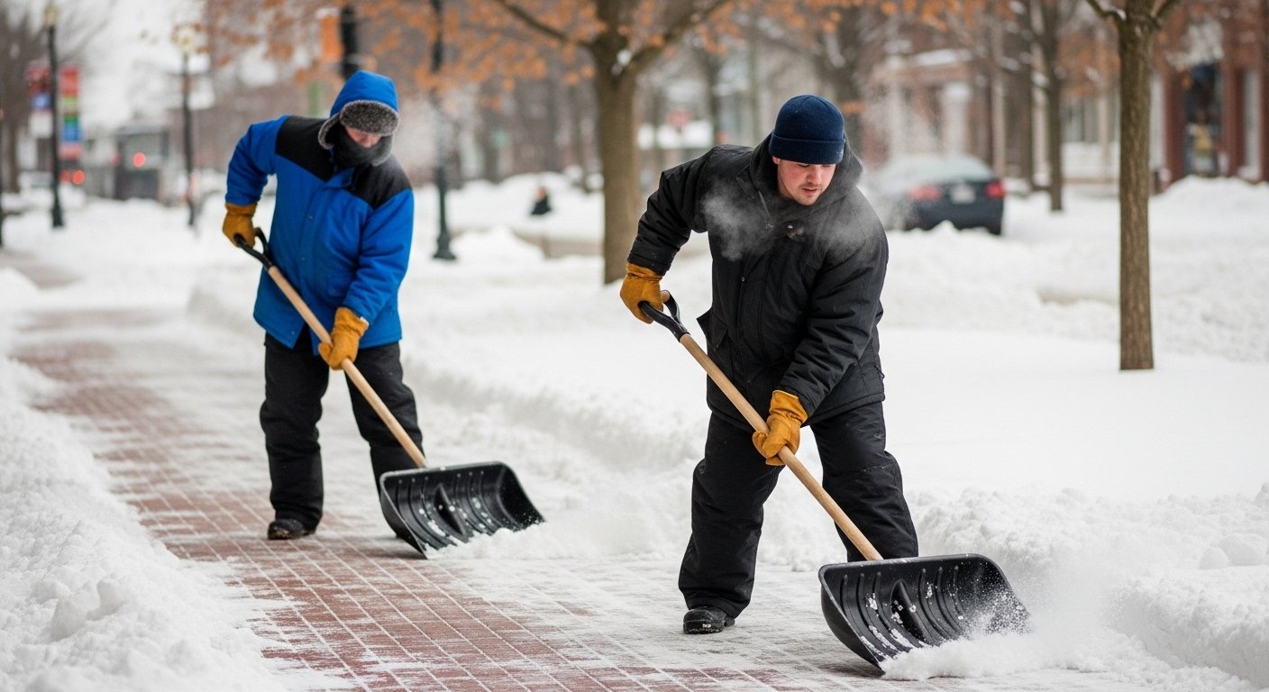 Snow plowing equipment on a winter service call